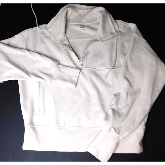 Woman's Quarter Zip Sweatshirt Dynamic Fleece Sz. L Off White Thumbhole Cuff - Picture 1 of 9